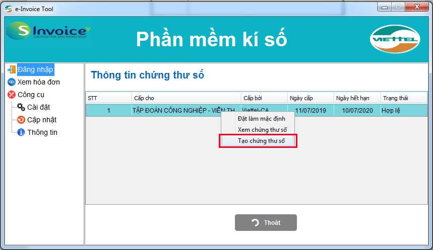 Hình 7 - Khởi tạo thông tin chữ ký số của doanh nghiệp