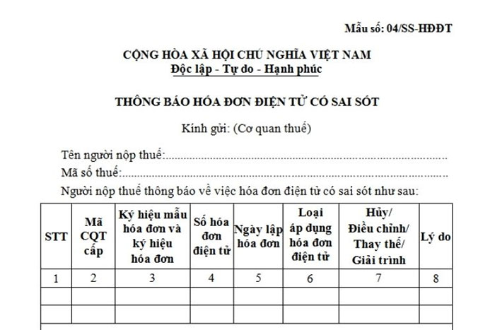 Mẫu 04/SS- HĐĐT cho doanh nghiệp/công ty