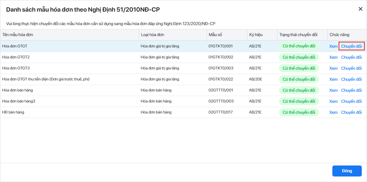 Chuyển mẫu hóa đơn theo nghị định 51/2010/NĐ-CP sang mẫu hóa đơn không có mã theo nghị định 123/2020/NĐ-CP