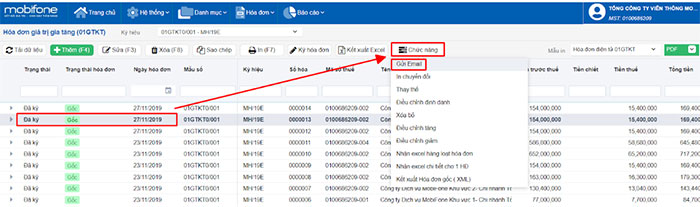 Gửi hoá đơn qua email