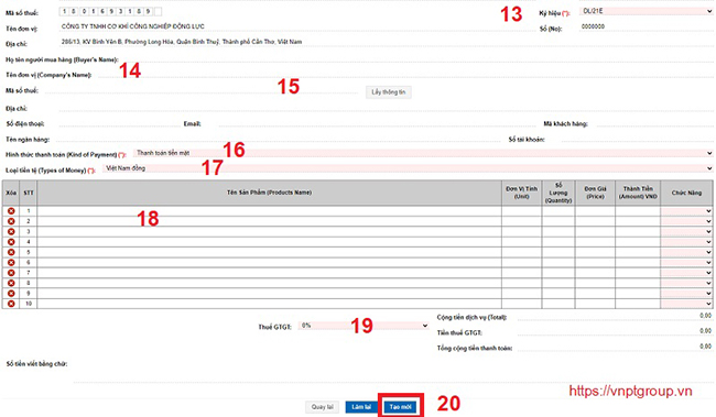 Cách tạo mới hóa đơn trên VNPT Invoice