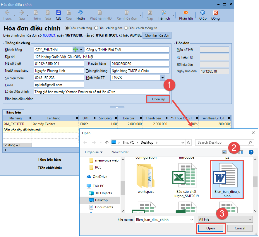 hoa don dieu chinh