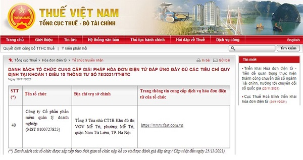 hóa đơn điện tử Fast e-Invoice