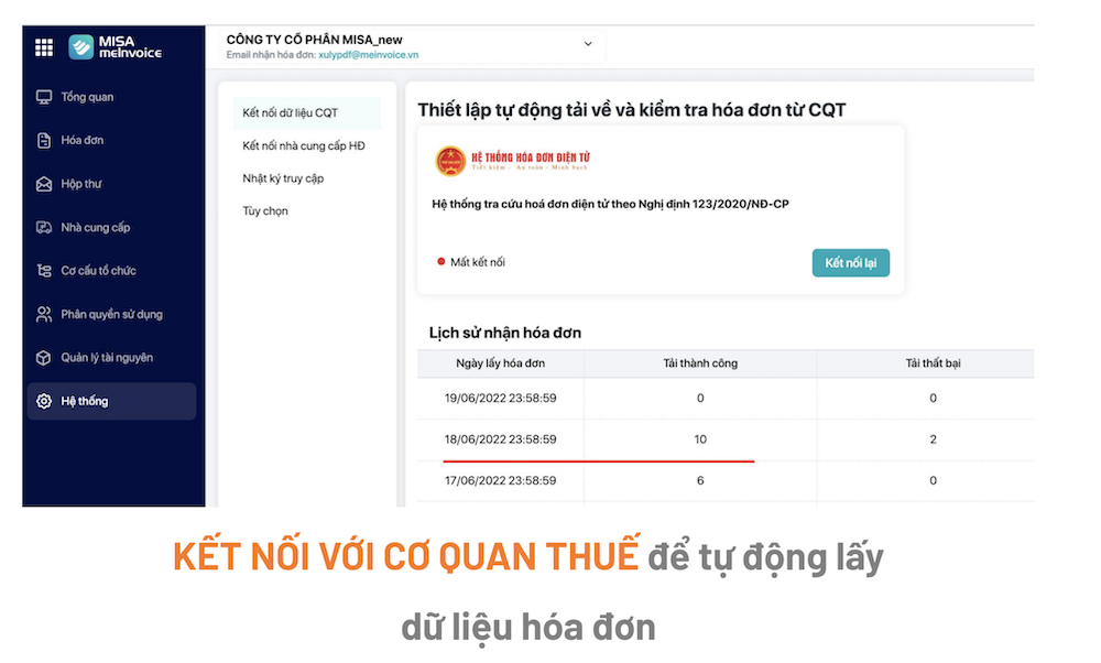 MISA meInvoice tự động hạch toán hóa đơn vào phần mềm kế toán